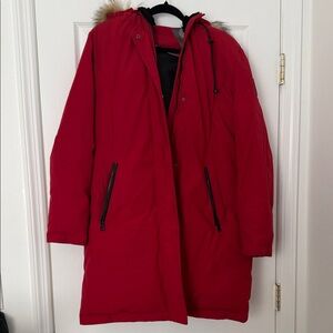 Vince Camuto Red Puffer Jacket with Fur Trim